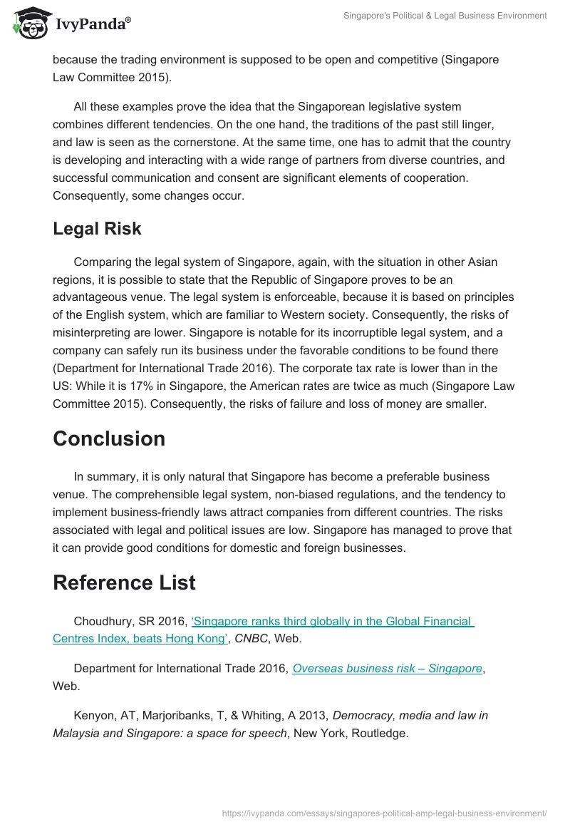 Singapore's Political & Legal Business Environment. Page 4