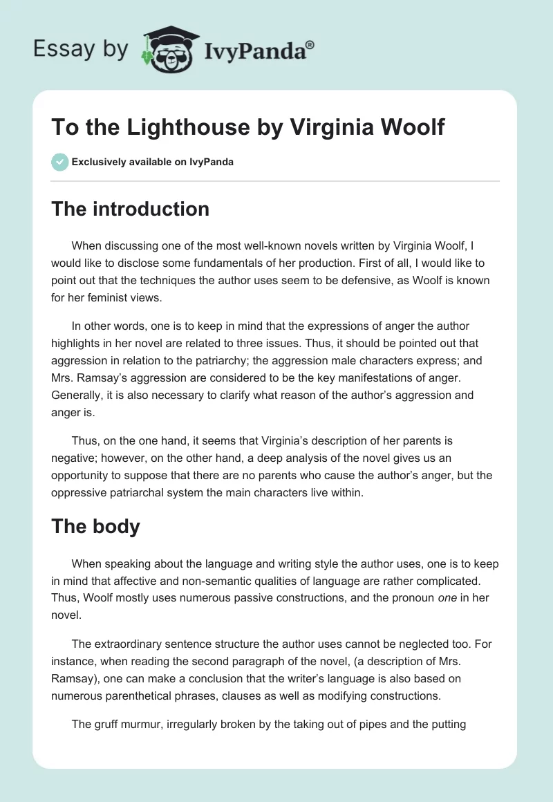To the Lighthouse by Virginia Woolf. Page 1