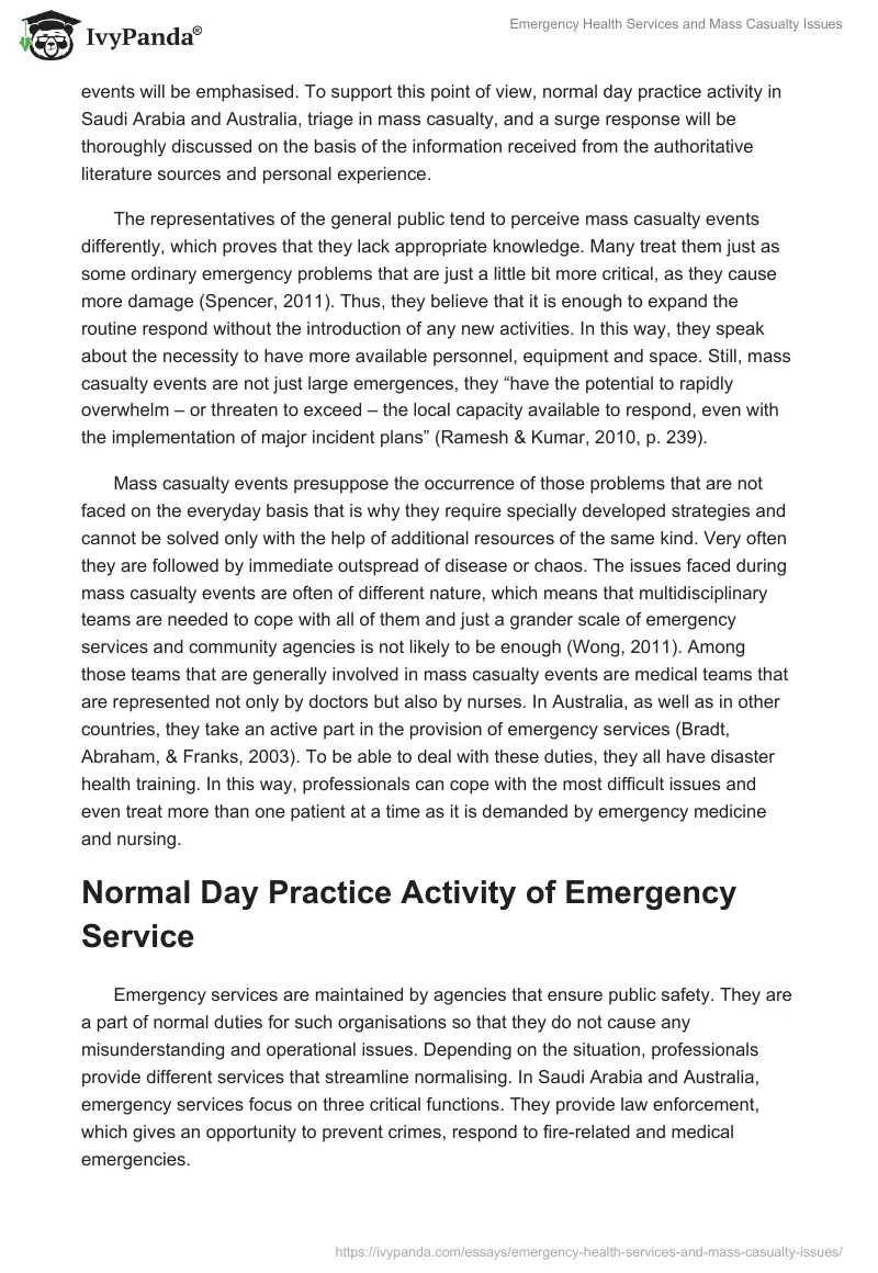 Emergency Health Services and Mass Casualty Issues. Page 2