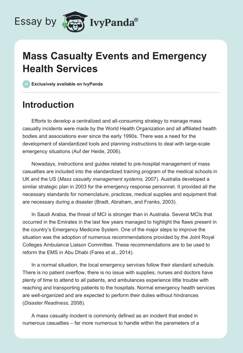 Mass Casualty Events and Emergency Health Services. Page 1