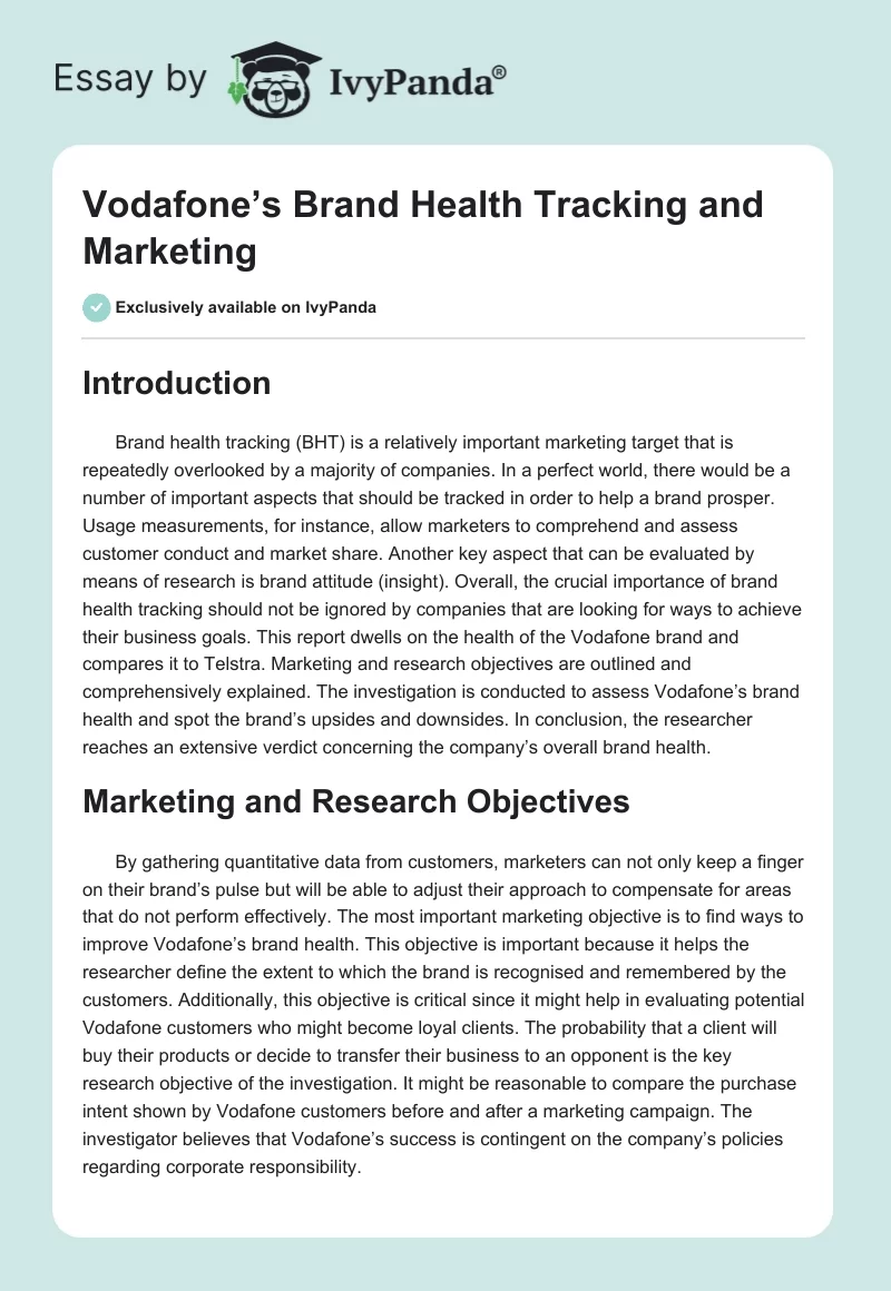 Vodafone’s Brand Health Tracking and Marketing. Page 1