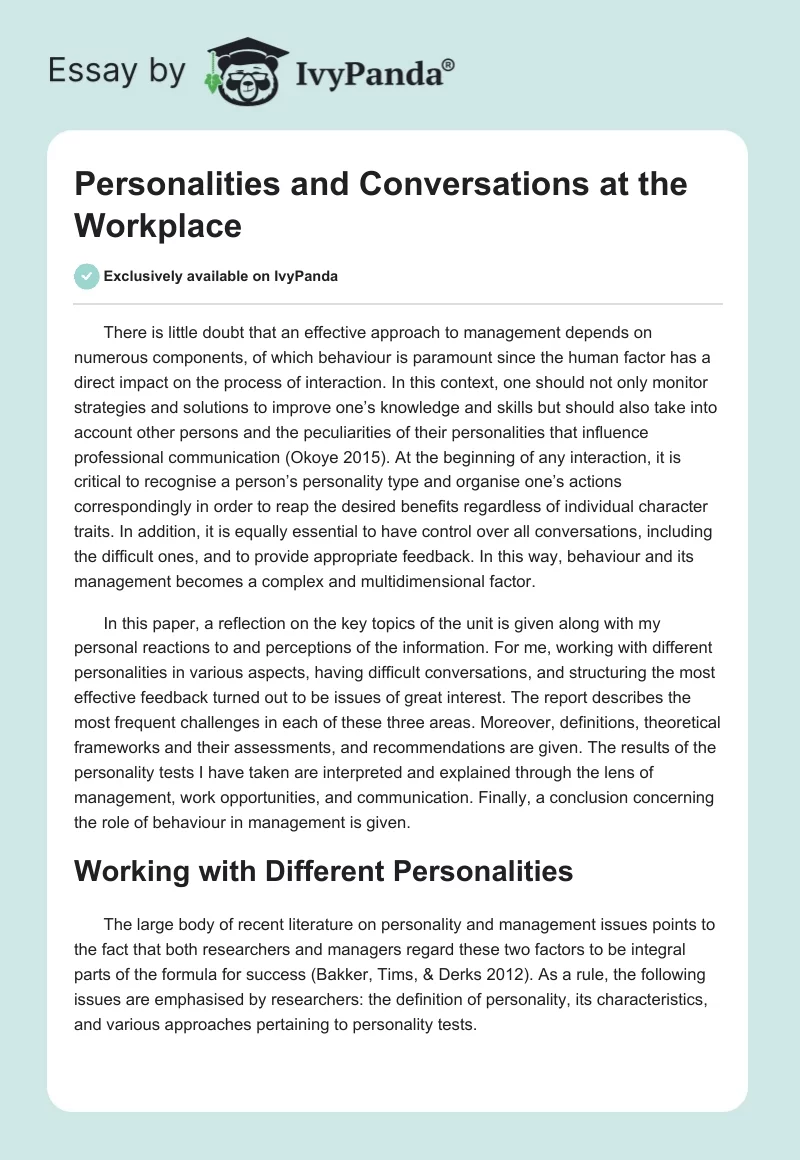 Personalities and Conversations at the Workplace. Page 1