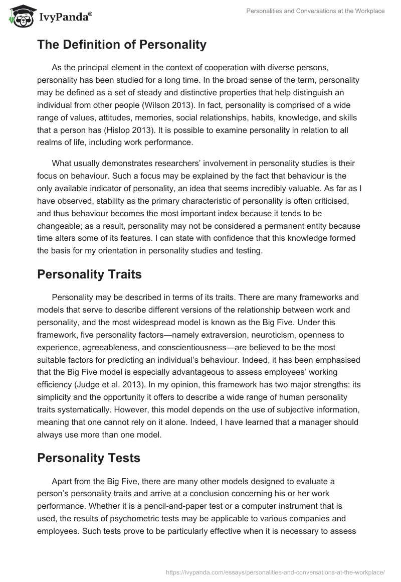 Personalities and Conversations at the Workplace. Page 2