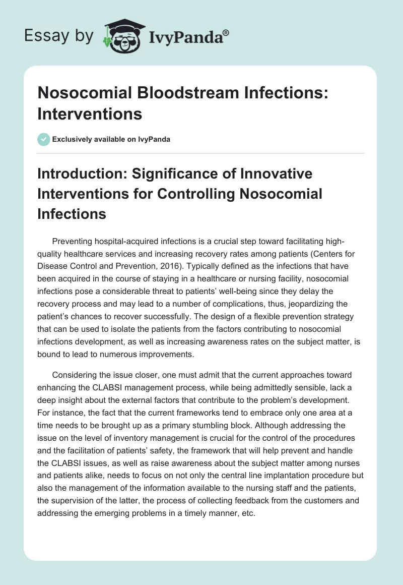 Nosocomial Bloodstream Infections: Interventions. Page 1