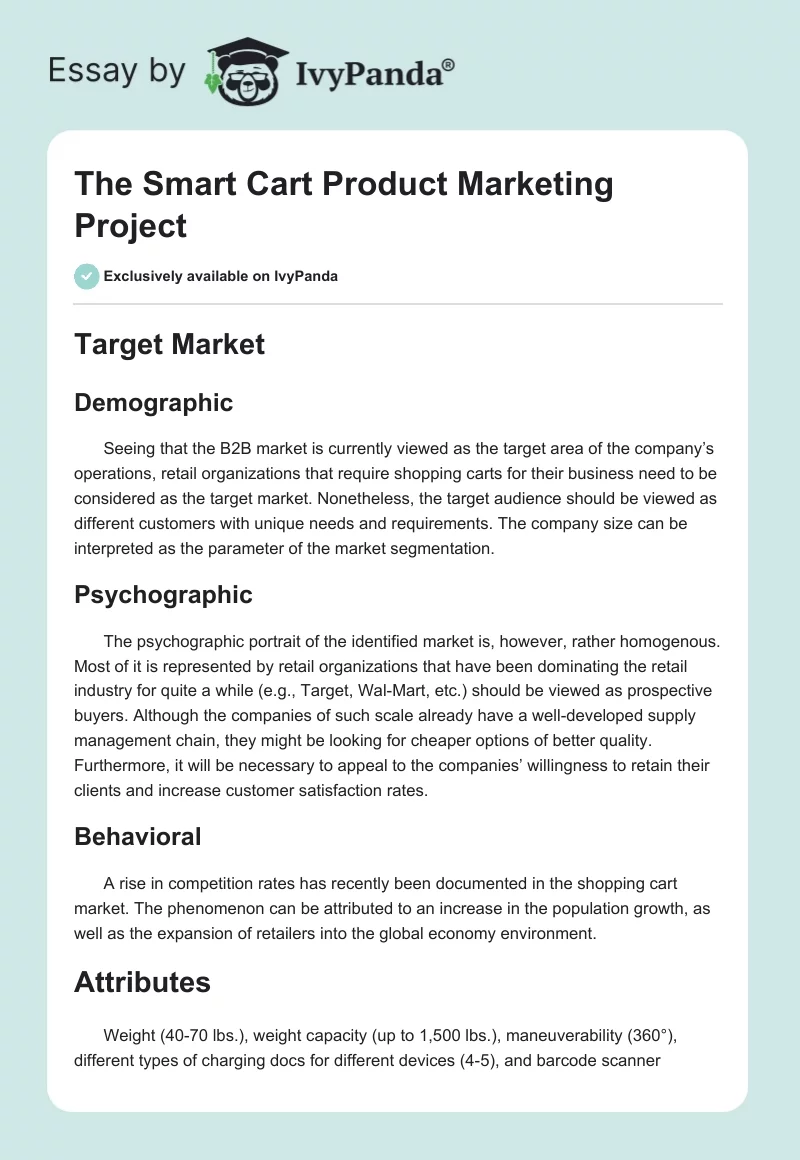The Smart Cart Product Marketing Project. Page 1