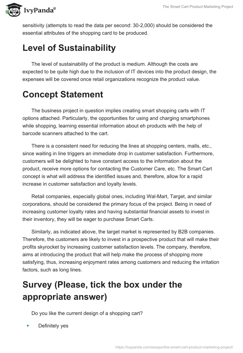 The Smart Cart Product Marketing Project. Page 2