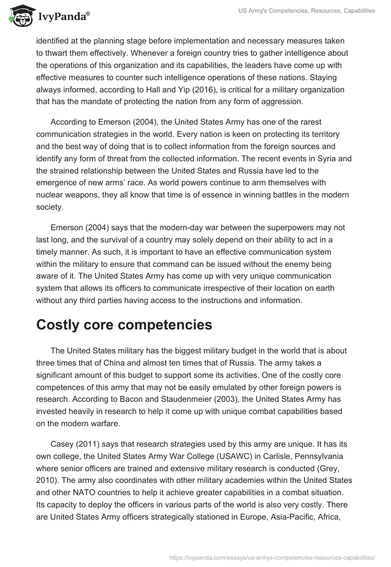 US Army's Competencies, Resources, Capabilities. Page 3