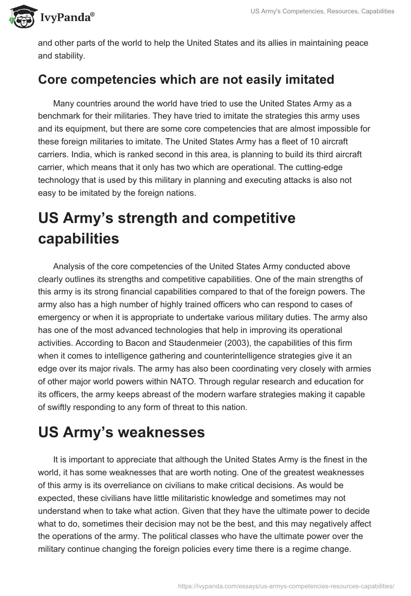 US Army's Competencies, Resources, Capabilities. Page 4