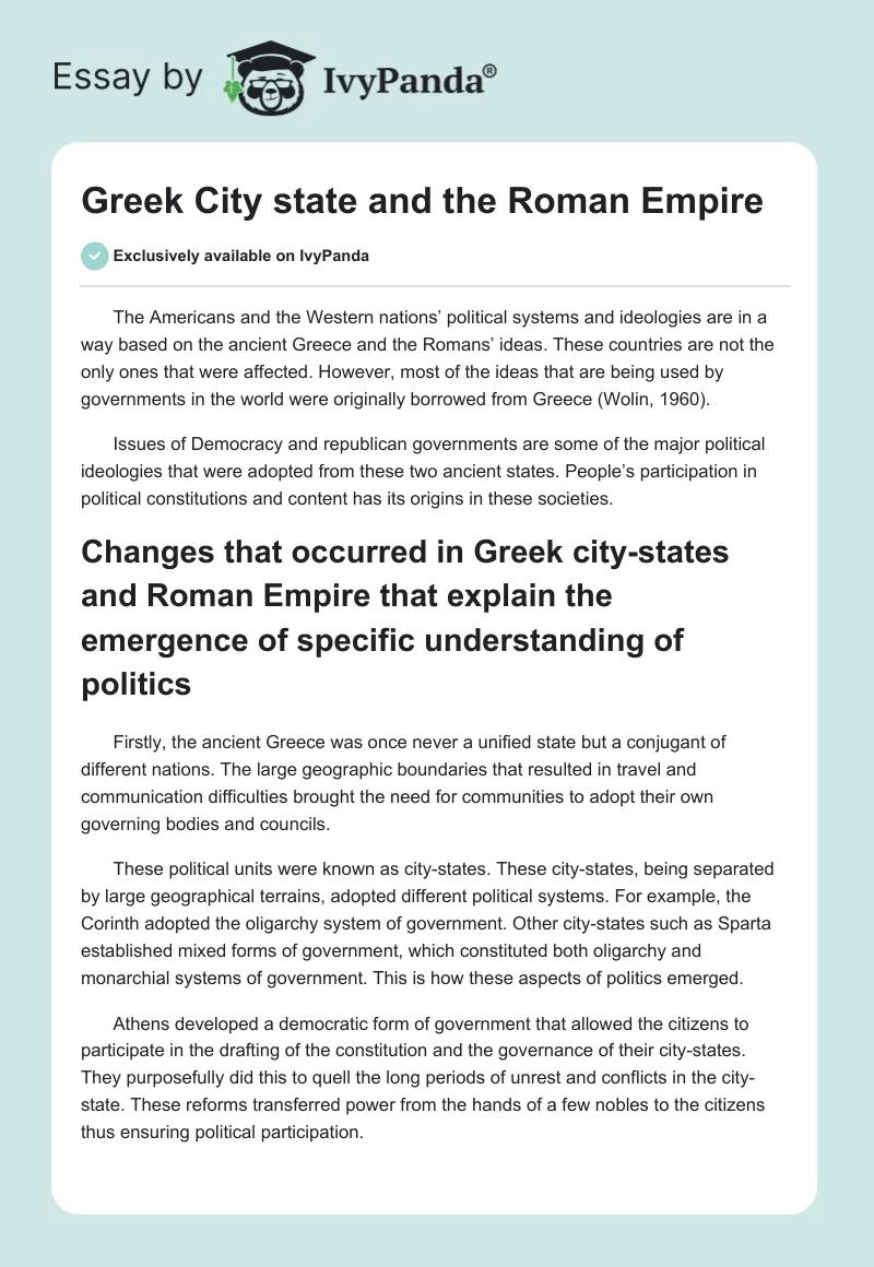 Greek City State and the Roman Empire. Page 1