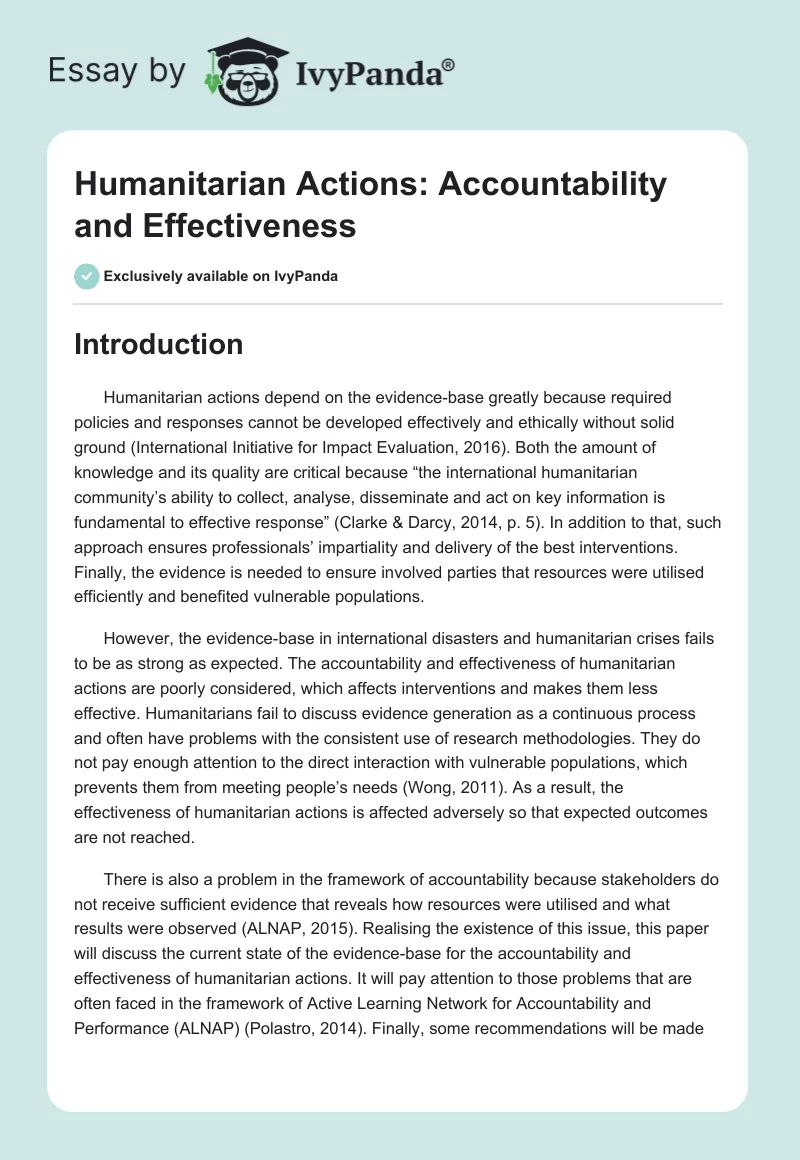 Humanitarian Actions: Accountability and Effectiveness. Page 1
