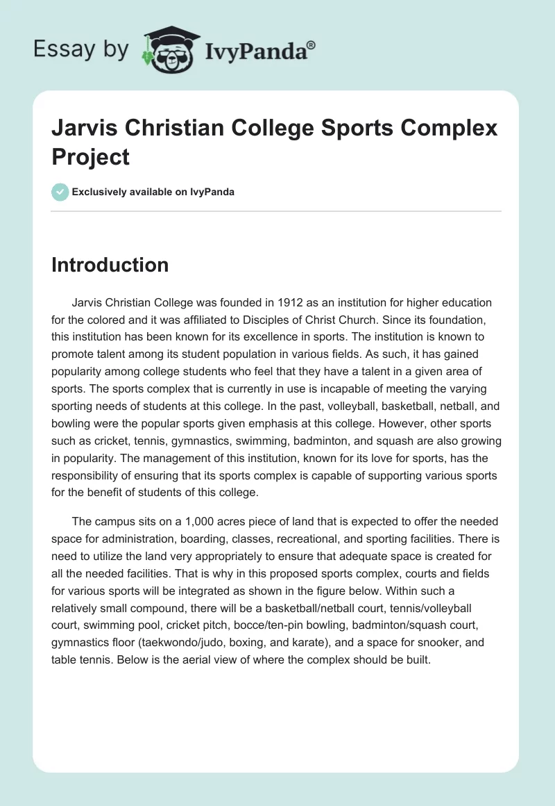 Jarvis Christian College Sports Complex Project. Page 1