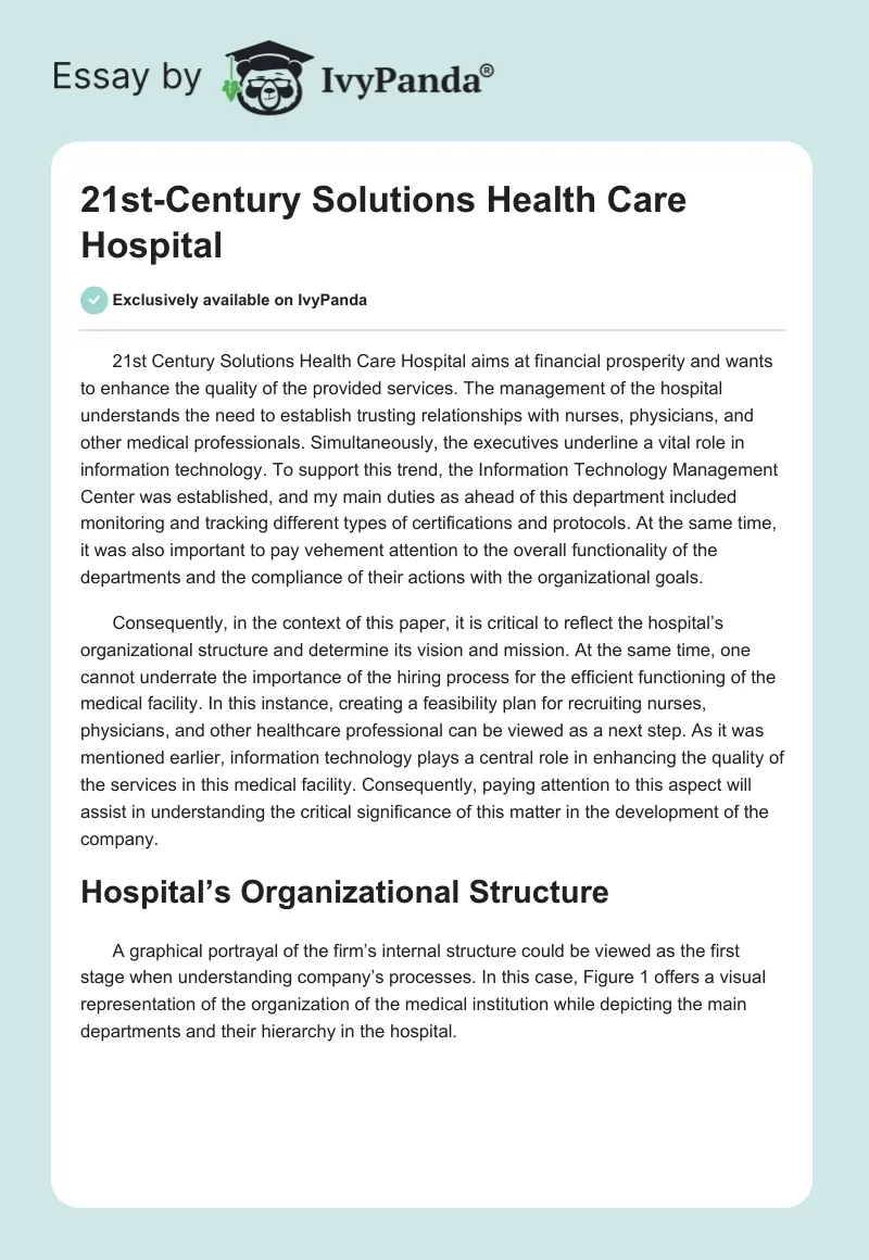 21st-Century Solutions Health Care Hospital. Page 1