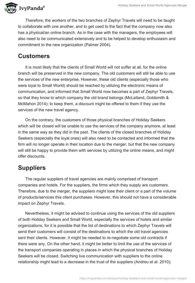 Holiday Seekers and Small World Agencies Merger. Page 4