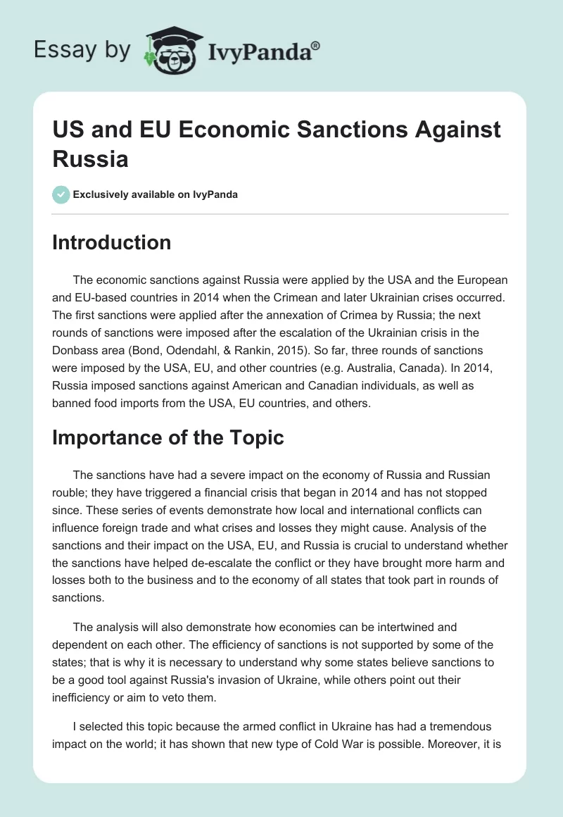 US and EU Economic Sanctions Against Russia. Page 1