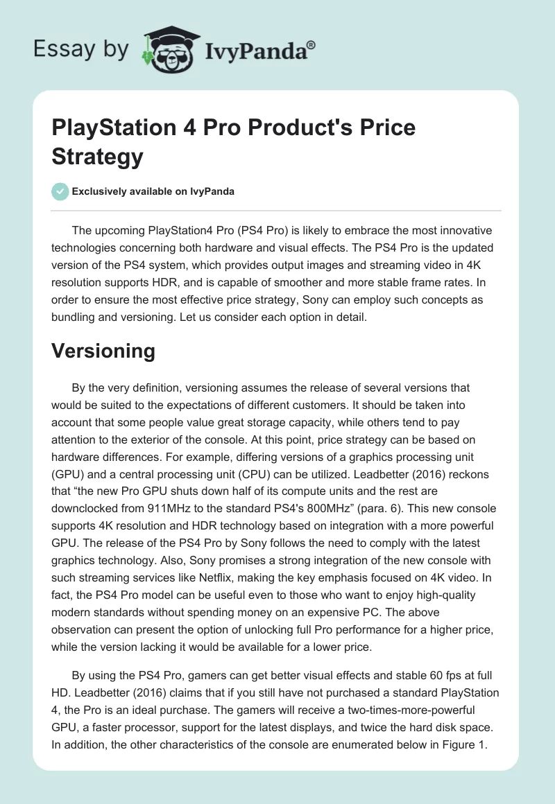 PlayStation 4 Pro Product's Price Strategy. Page 1