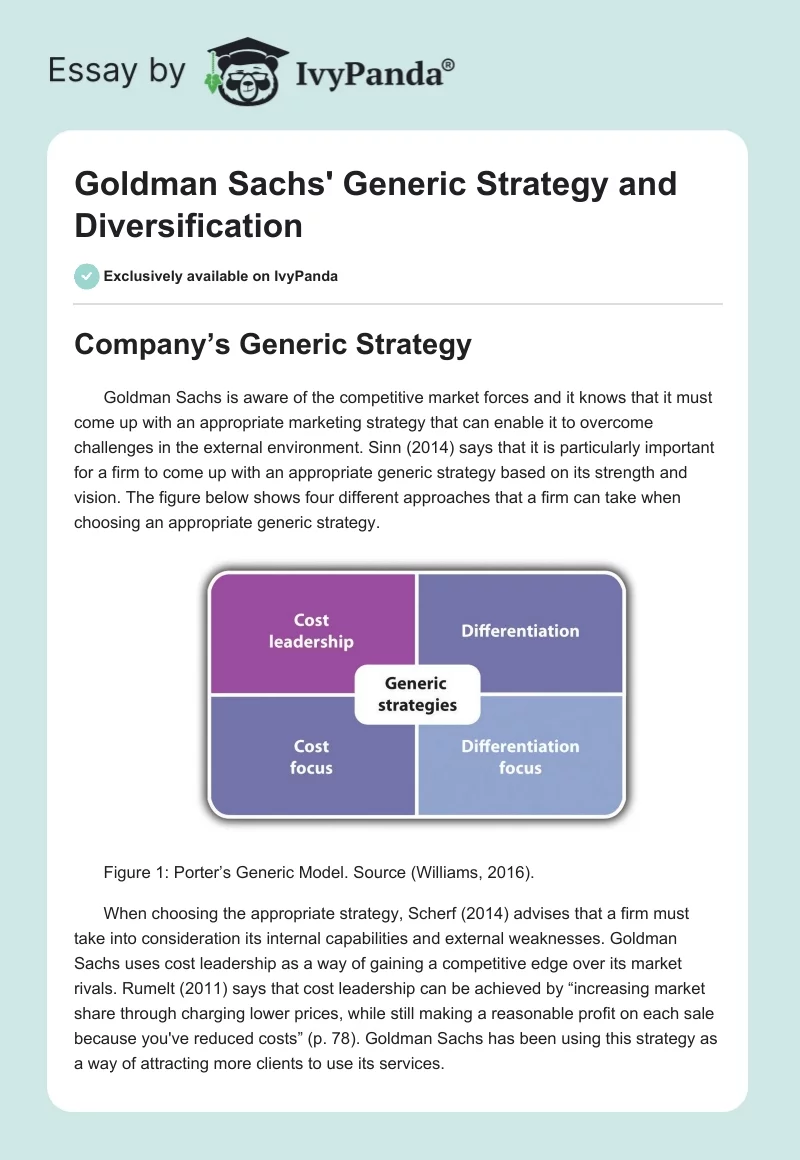 Goldman Sachs' Generic Strategy and Diversification. Page 1