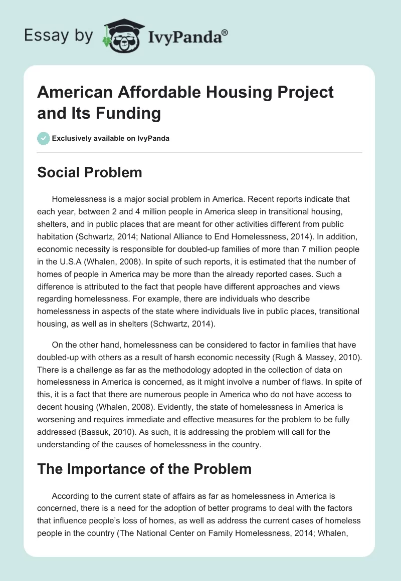 American Affordable Housing Project and Its Funding. Page 1