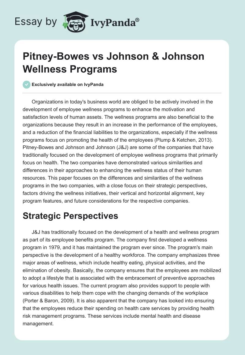 Pitney-Bowes vs Johnson & Johnson Wellness Programs. Page 1