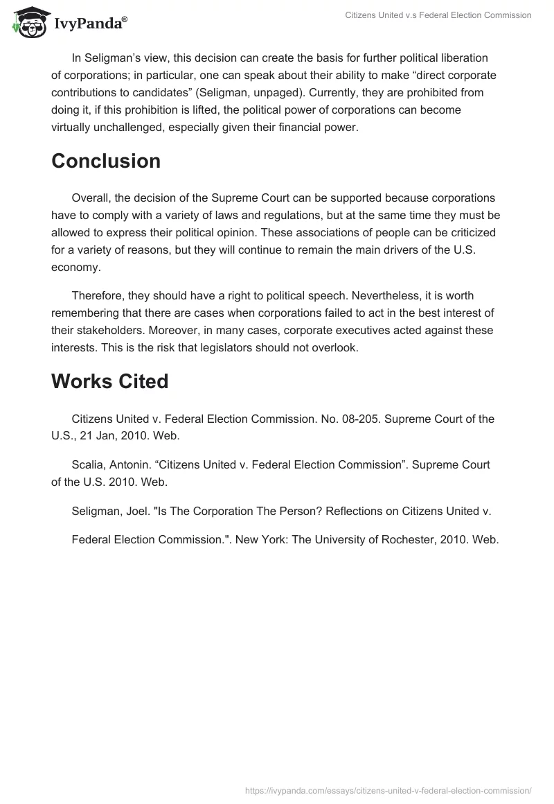 Citizens United v.s Federal Election Commission. Page 3