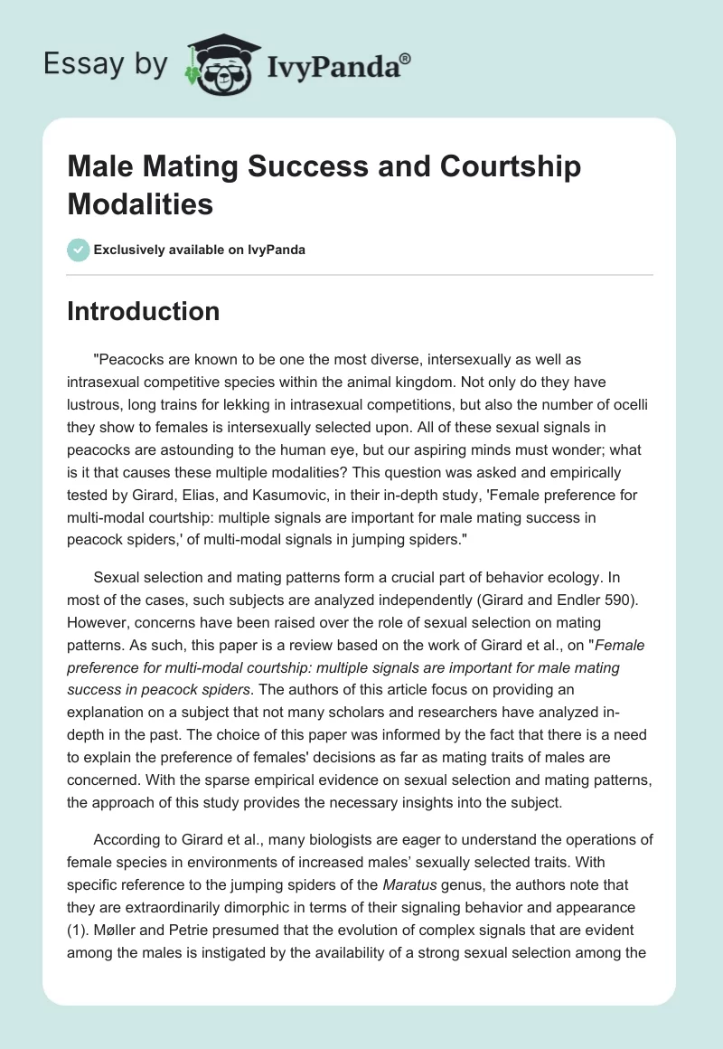 Male Mating Success and Courtship Modalities. Page 1