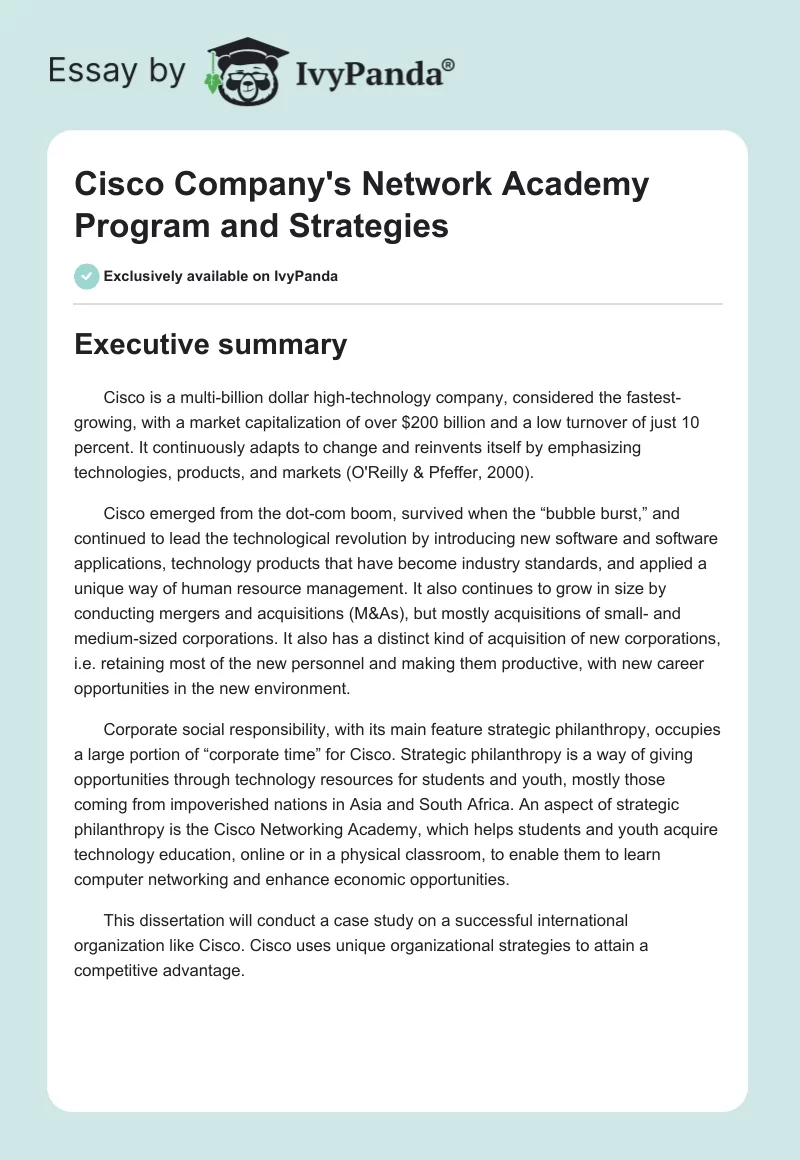 Cisco Company's Network Academy Program and Strategies. Page 1