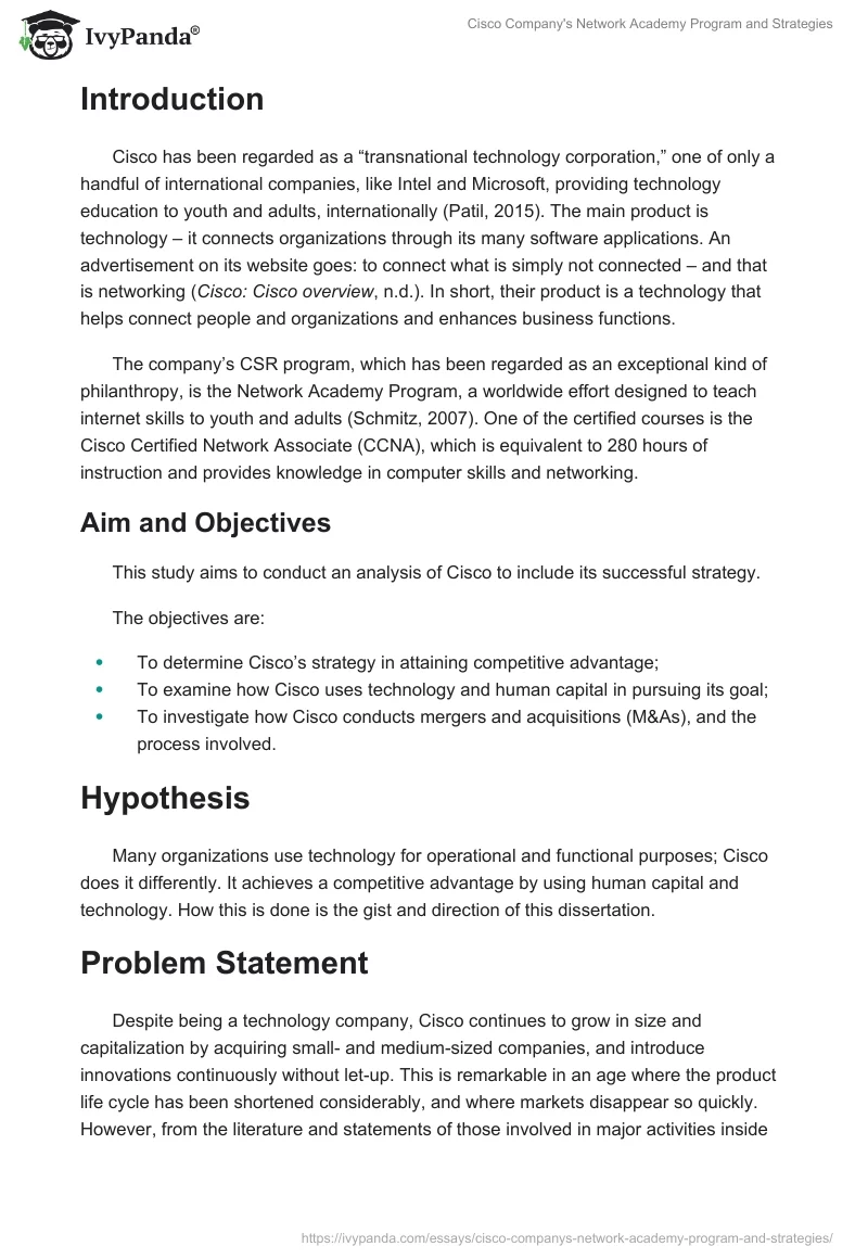 Cisco Company's Network Academy Program and Strategies. Page 2