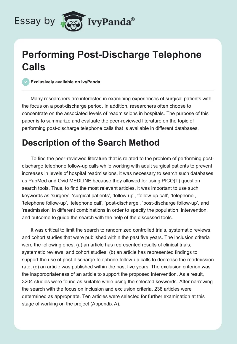 Performing Post-Discharge Telephone Calls. Page 1