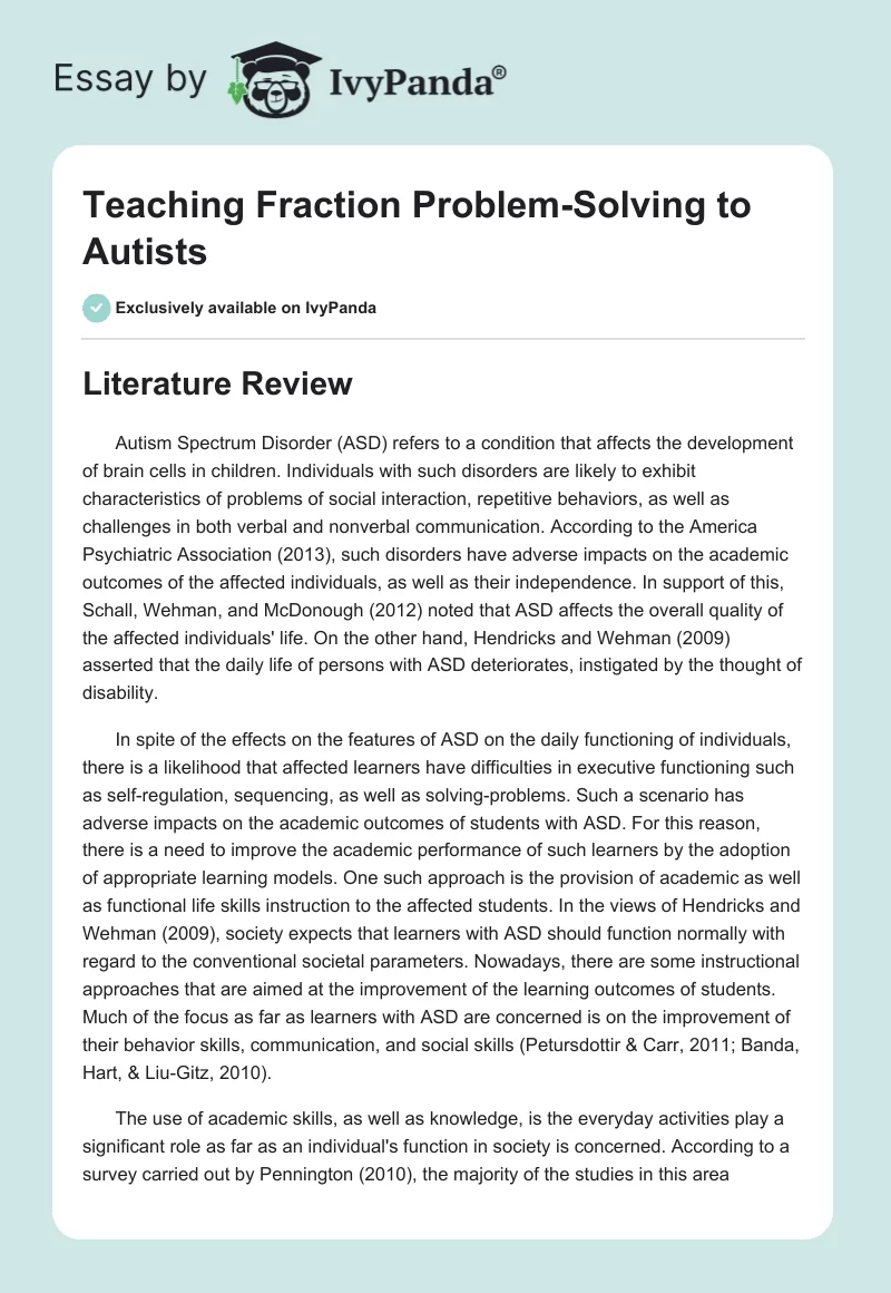 Teaching Fraction Problem-Solving to Autists. Page 1