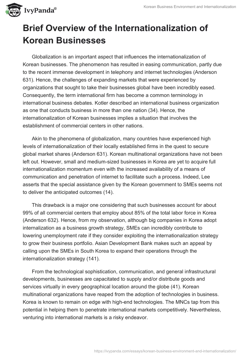 Korean Business Environment and Internationalization. Page 4