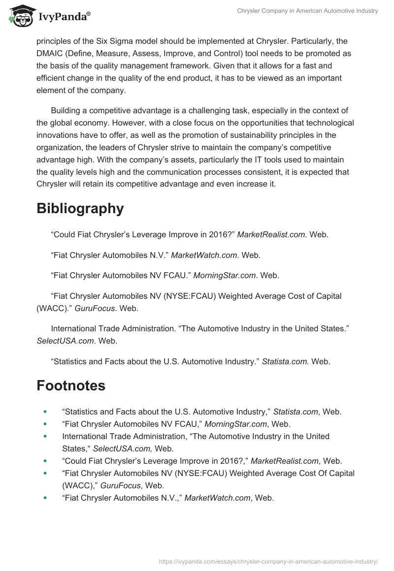 Chrysler Company in American Automotive Industry. Page 5