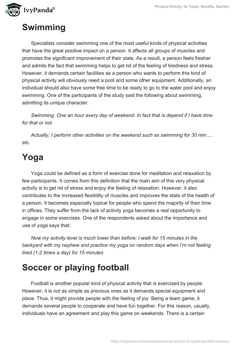 Physical Activity, Its Types, Benefits, Barriers. Page 2
