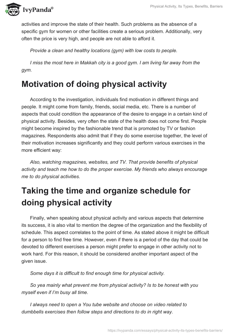 Physical Activity, Its Types, Benefits, Barriers. Page 5