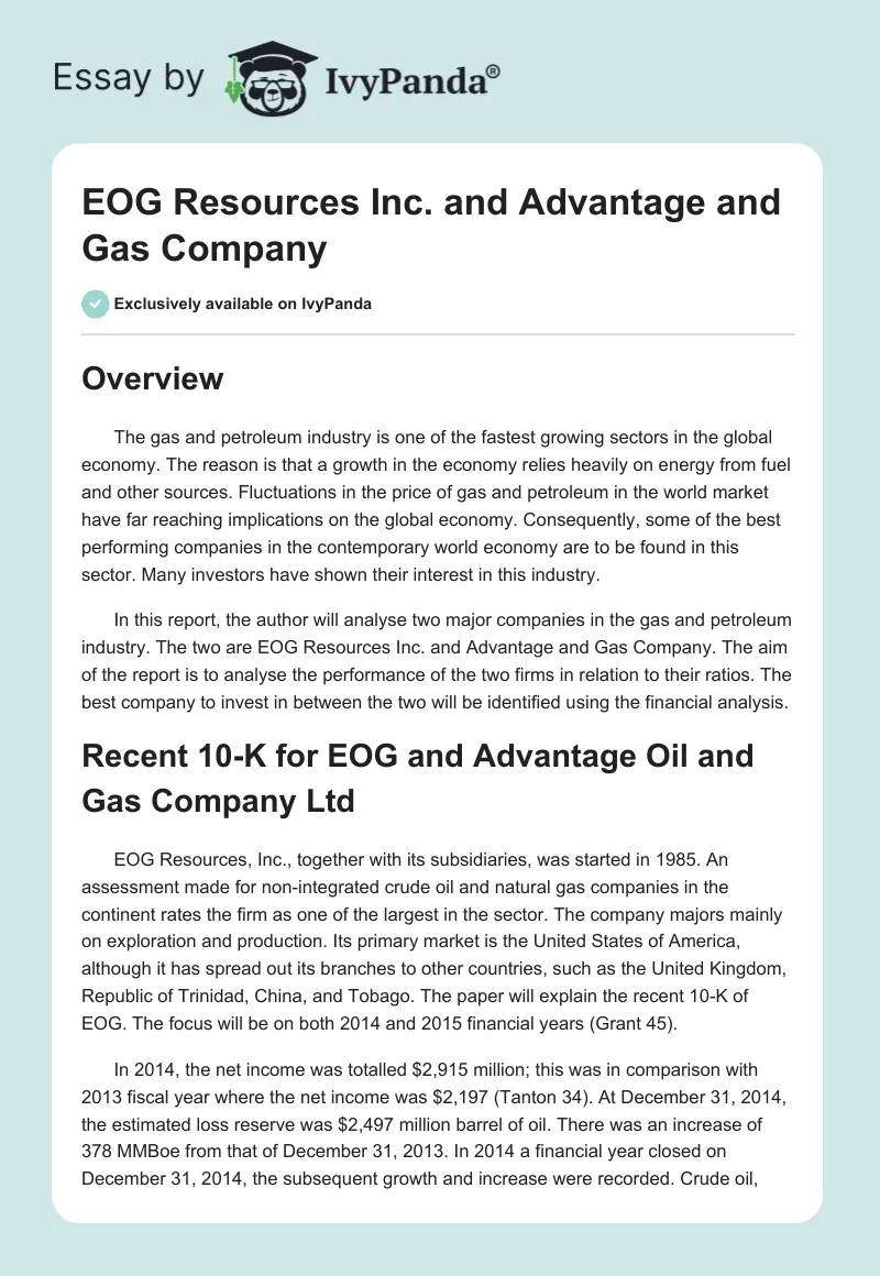 EOG Resources Inc. and Advantage and Gas Company. Page 1