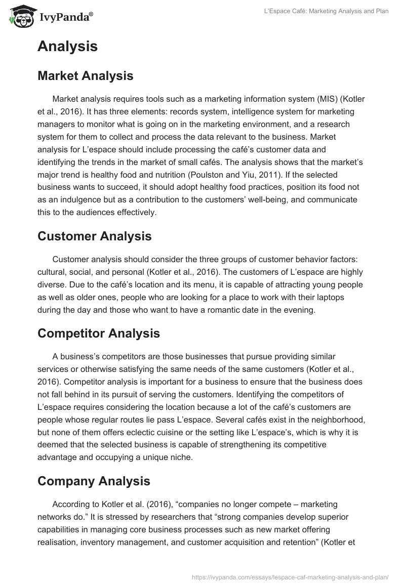 L’Espace Café: Marketing Analysis and Plan. Page 2