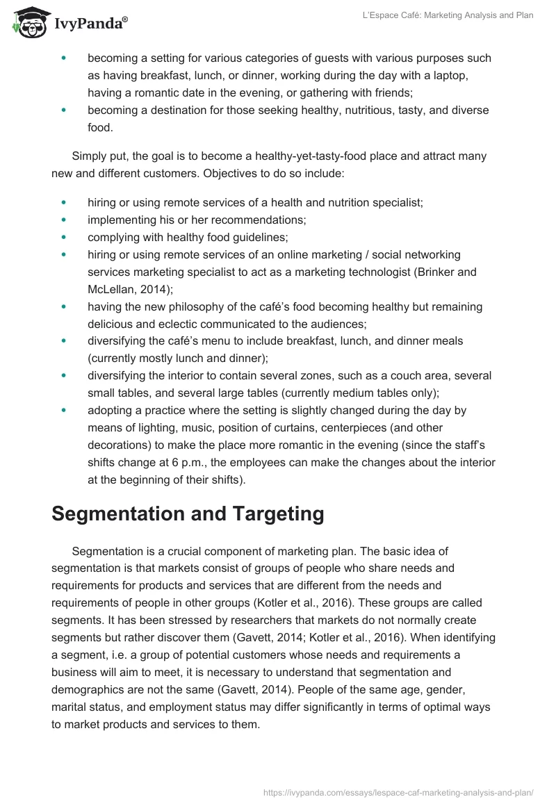 L’Espace Café: Marketing Analysis and Plan. Page 4