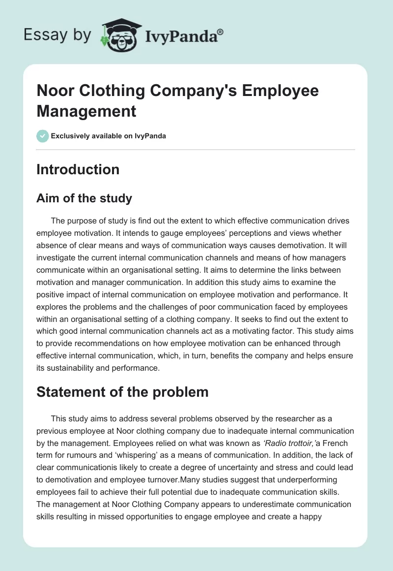 Noor Clothing Company's Employee Management. Page 1