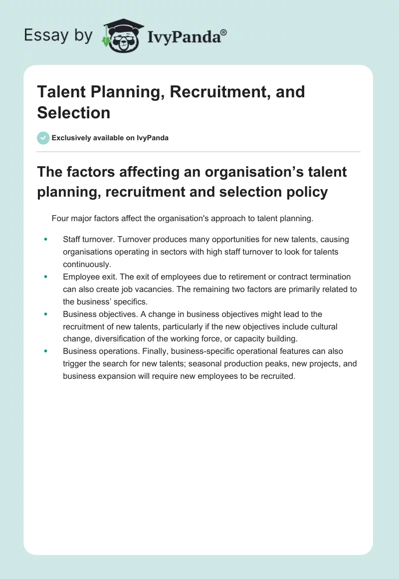 Talent Planning, Recruitment, and Selection. Page 1