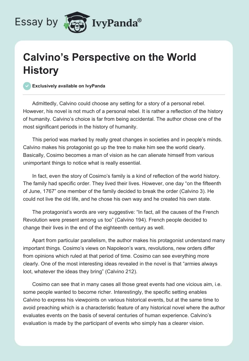 Calvino’s Perspective on the World History. Page 1