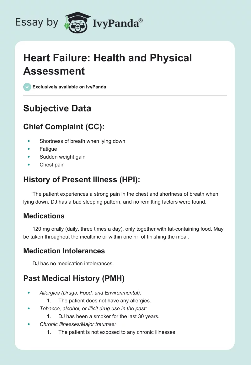 Heart Failure: Health and Physical Assessment. Page 1
