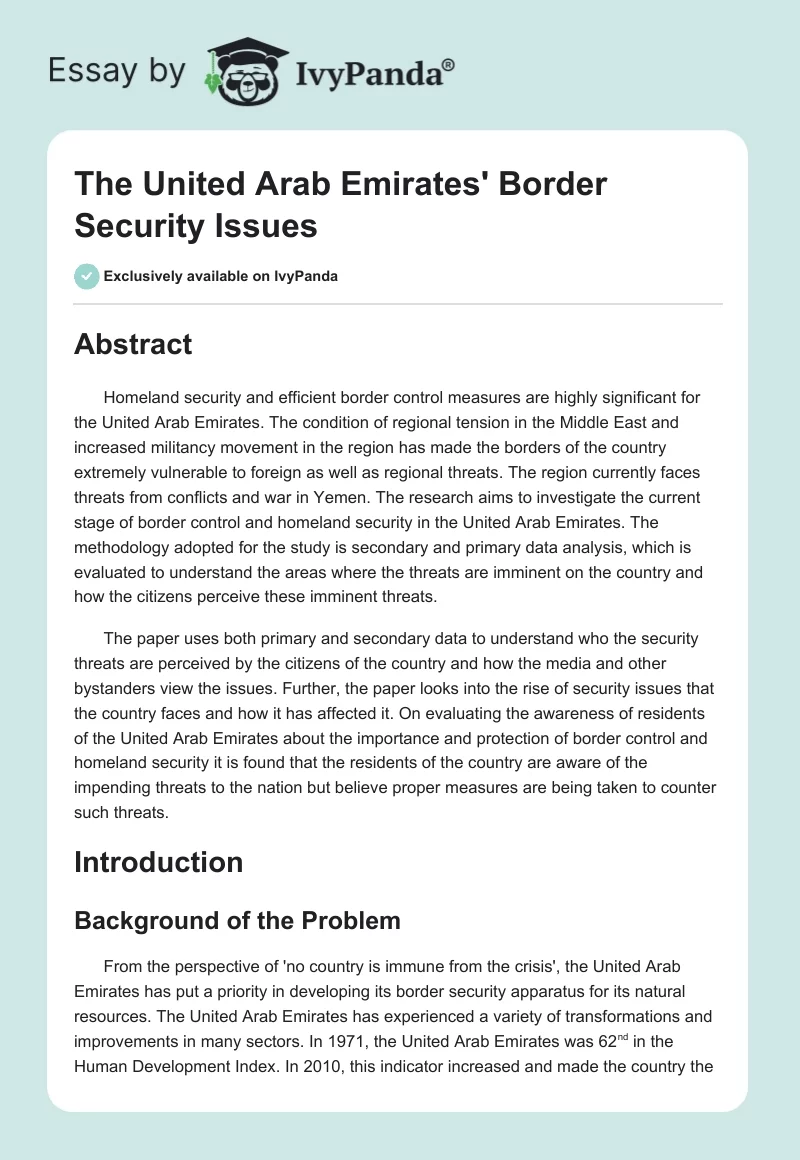The United Arab Emirates Border Security Issues. Page 1