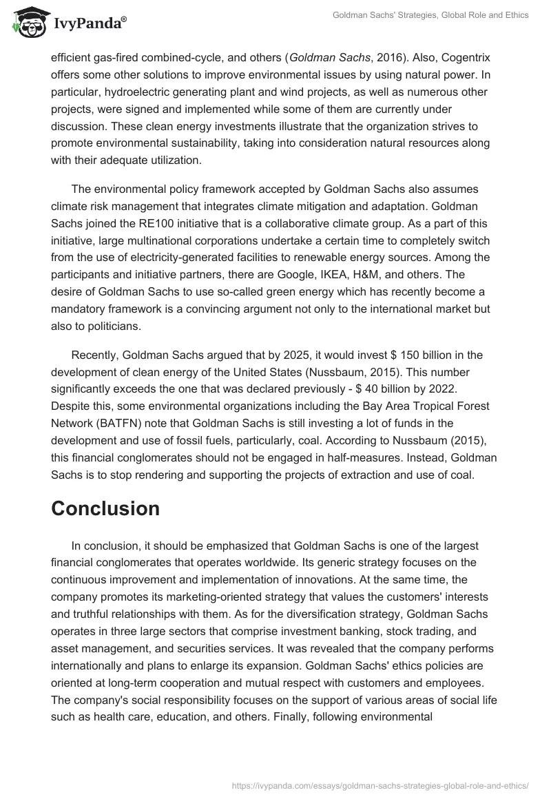 Goldman Sachs' Strategies, Global Role and Ethics. Page 5