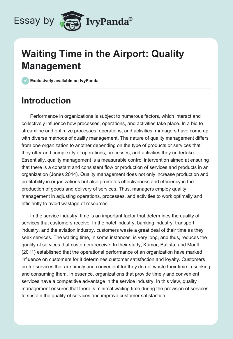 Waiting Time in the Airport: Quality Management. Page 1