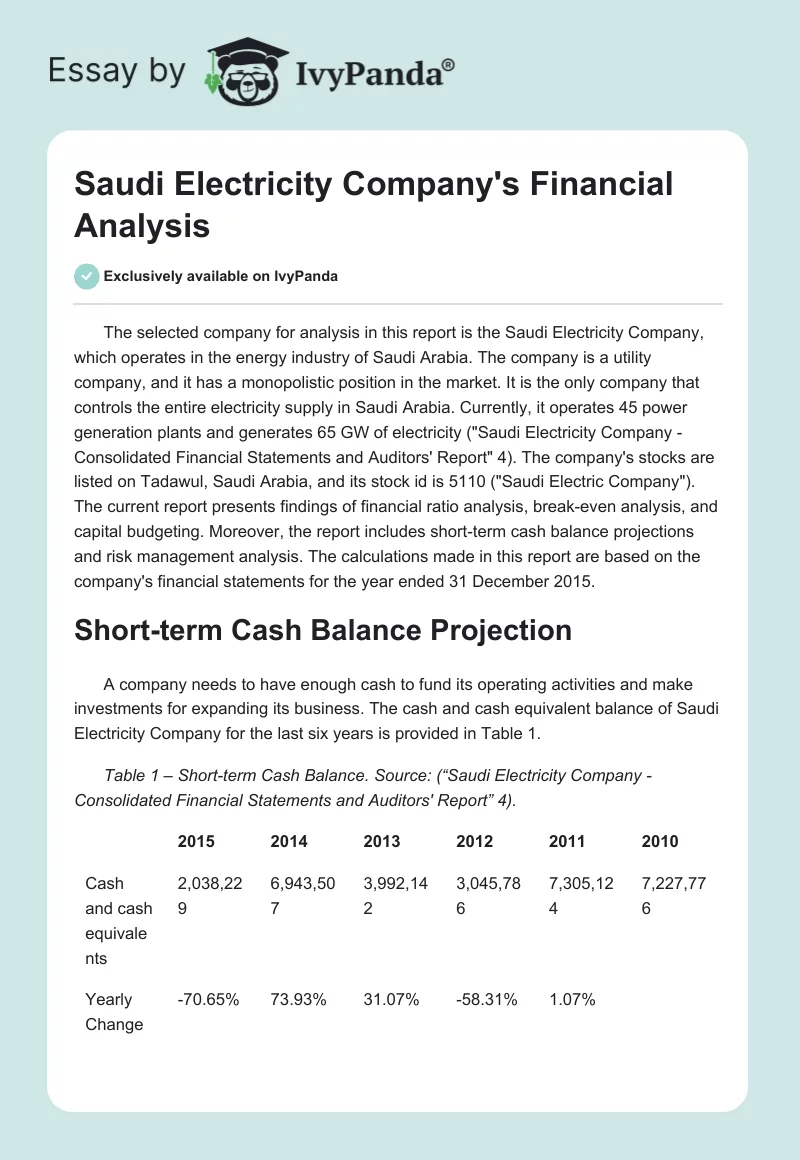 Saudi Electricity Company's Financial Analysis. Page 1