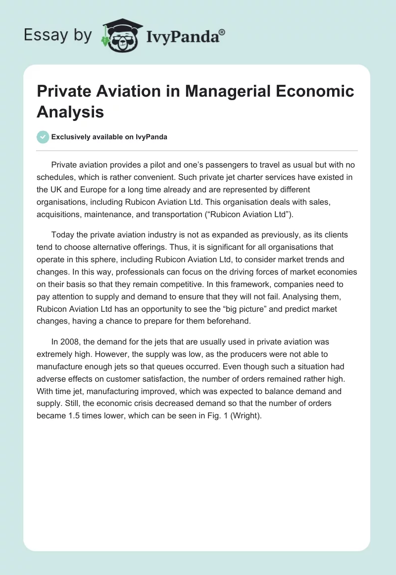 Private Aviation in Managerial Economic Analysis. Page 1