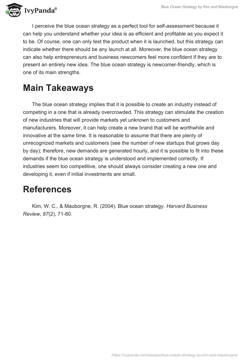 "Blue Ocean Strategy" by Kim and Mauborgne. Page 3