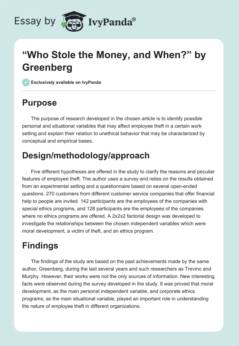 “Who Stole the Money, and When?” by Greenberg. Page 1