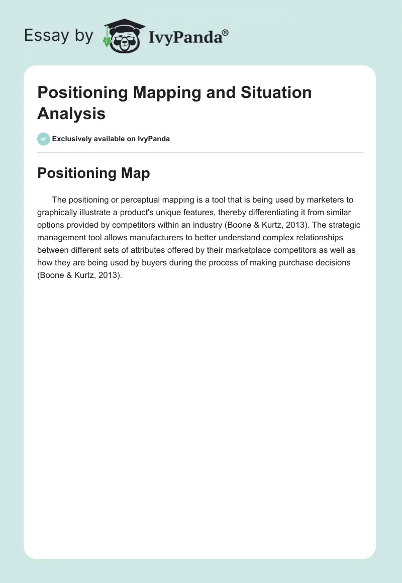 Positioning Mapping and Situation Analysis. Page 1
