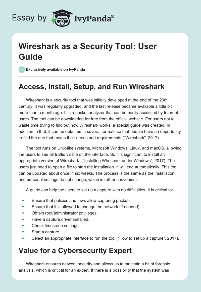 Wireshark as a Security Tool: User Guide. Page 1