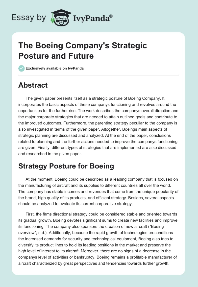 The Boeing Company's Strategic Posture and Future. Page 1
