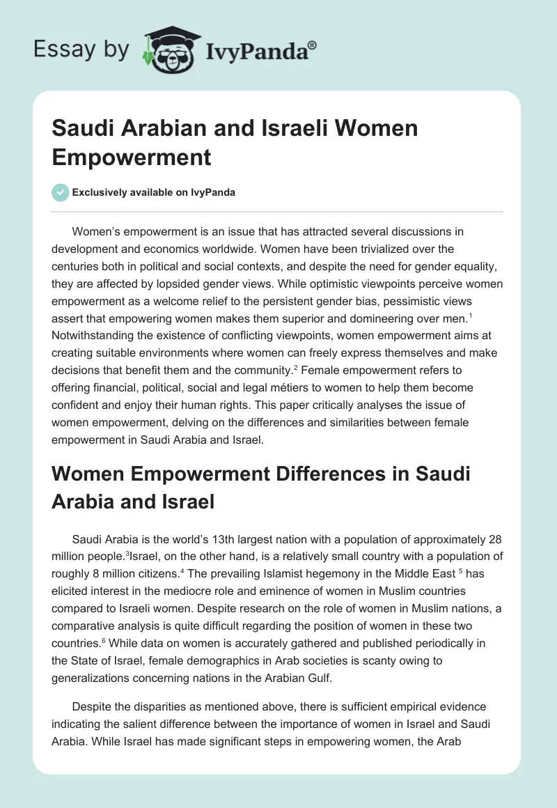 Saudi Arabian and Israeli Women Empowerment. Page 1